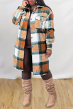 Green Casual Plaid Patchwork Peter Pan Collar Outerwear