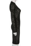 Robes de jupe crayon à col roulé et patchwork imprimé sexy noir