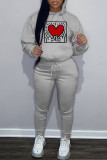 White Fashion Casual Print Basic Hooded Collar Long Sleeve Two Pieces