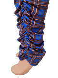 Blu Casual Street Plaid Stampa Patchwork Piega Regular Vita alta Matita Pantaloni con stampa completa