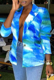 Vêtement d'extérieur bleu paon décontracté imprimé patchwork col rabattu