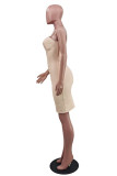 Абрикосовое модное сексуальное однотонное платье с открытой спиной и квадратным воротником на бретелях
