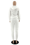 ホワイトファッションカジュアルプリントベーシックフード付きカラー長袖XNUMX枚