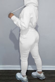 ホワイトファッションカジュアルプリントベーシックフード付きカラー長袖XNUMX枚