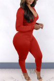Röd Mode Casual Solid rygglös V-hals Skinny Jumpsuits