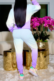 Фиолетовый повседневный воротник с капюшоном и длинными рукавами с постепенным изменением шнурка из двух частей