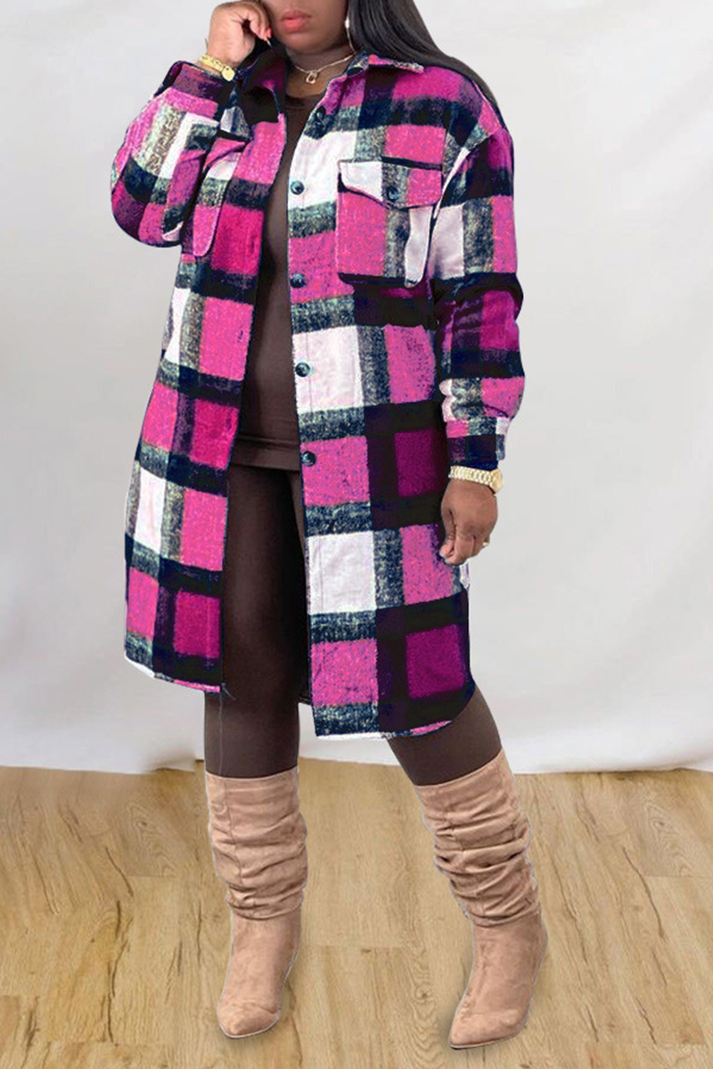 

Rose Red Casual Plaid Split Joint Peter Pan Collar Outerwear