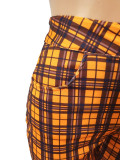 Blu Casual Street Plaid Stampa Patchwork Piega Regular Vita alta Matita Pantaloni con stampa completa