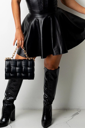 Черная модная повседневная однотонная базовая обычная юбка с высокой талией