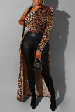 Imprimé léopard Sexy imprimé léopard Patchwork pli asymétrique robes à col Oblique