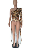Imprimé léopard Sexy imprimé léopard Patchwork pli asymétrique robes à col Oblique