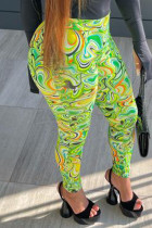 Pantaloni skinny a vita alta con stampa casual verde chiaro con stampa patchwork