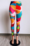 Pink Casual Print Patchwork Skinny High Waist Pencil Full Print Bottoms