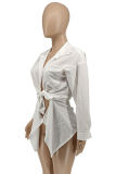 White Sexy Casual Solid Hollowed Out Asymmetrical Turndown Collar Tops