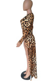 Leopardtryck Sexigt tryck Leopard Patchwork Vik Asymmetrisk Snedkrage Klänningar