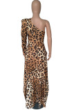 Vestidos de gola oblíqua assimétricos com estampa de leopardo sexy estampado leopardo patchwork
