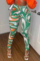 Pantaloni con stampa a matita a vita alta skinny patchwork con stampa casual verde