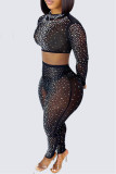 Абрикосовая мода сексуальная горячая бурение прозрачная с круглым вырезом с длинным рукавом из двух частей