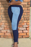Vaqueros de mezclilla regular de cintura alta de patchwork sólido informal azul