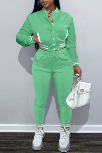 Green Fashion Casual Solid Patchwork Long Sleeve Two Pieces
