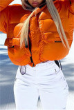 Orange Art und Weise beiläufige feste Patchwork-Reißverschluss-Kragen-Oberbekleidung