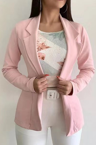 Розовая повседневная однотонная верхняя одежда с отложным воротником в стиле пэчворк