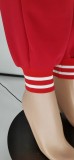 Rose rouge vêtements de sport décontractés imprimé Patchwork boucle col Mandarin manches longues deux pièces