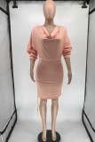 ライトオレンジのセクシーなソリッドパッチワークドローストリングフォールド非対称襟ワンステップスカートドレス