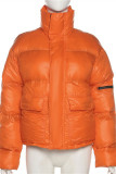 Orange Fashion Casual Solid Patchwork Zipper Collar Outerwear