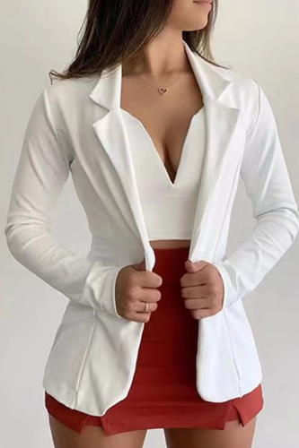 White Casual Solid Patchwork Turndown Collar Outerwear