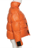 Prendas de abrigo con cuello de cremallera de patchwork sólido casual de moda naranja