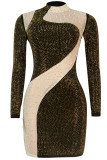 Silver Fashion Sexy Patchwork Hot Drilling Beading Half A Turtleneck Robes à manches longues