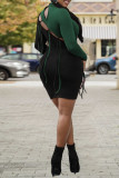 Зеленые сексуальные однотонные выдолбленные лоскутные платья-юбки с уздечкой и круглым вырезом на один шаг