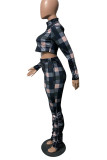 Black Casual Plaid Print Patchwork Half A Turtleneck Long Sleeve Two Pieces