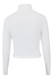 White Fashion Casual Solid Basic Turtleneck Tops