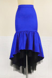 Falda de cintura alta regular de patchwork sólido casual de moda azul