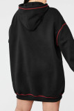 ブラック カジュアル ソリッド パッチワーク フード付きカラー 長袖 プラス サイズ ドレス
