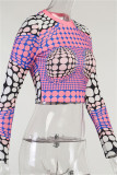 Pink Fashion Casual Print Basic O Neck Tops