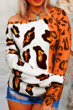 Lila Mode Casual Print Leopard Patchwork Toppar