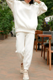 Белый модный повседневный однотонный базовый воротник с капюшоном и длинным рукавом из двух частей