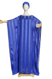 Bleu mode décontracté solide chaud perceuse O cou longue robe grande taille deux pièces