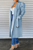 Sky Blue Fashion Casual Solid Vest Turndown Kraag Bovenkleding
