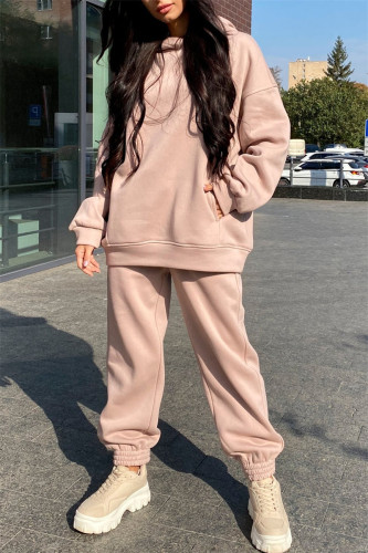 Apricot Fashion Casual Solid Basic Hooded Collar Long Sleeve Two Pieces