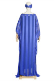 Bleu mode décontracté solide chaud perceuse O cou longue robe grande taille deux pièces