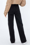 Jeans de mezclilla rectos de cintura alta básicos sólidos casuales de moda negro