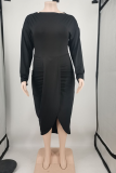Zwarte sexy effen patchwork O-hals onregelmatige jurkjurken