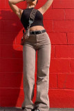 Svart Mode Casual Solid Basic hög midja raka jeans jeans
