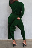 Чернильно-зеленый Повседневный Однотонный Пэчворк Пуговицы Отложной воротник Длинный рукав Из двух частей