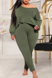 Grå Mode Casual Solid Basic Snedkrage Plus Size Two Pieces