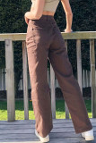 Vaqueros de mezclilla rectos de cintura alta básicos sólidos informales de moda marrón